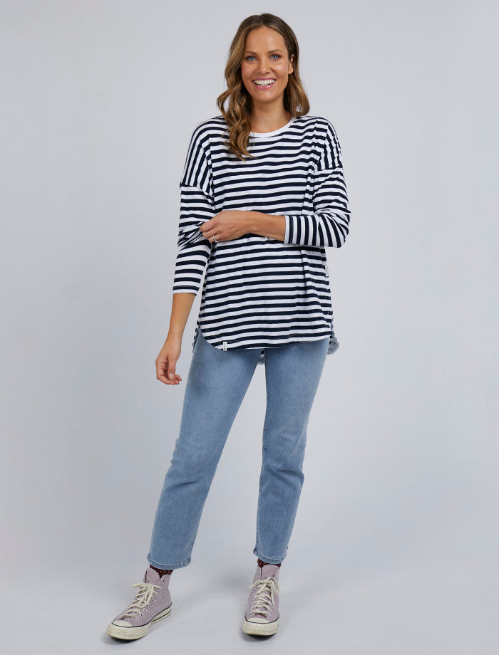 Lauren L/S Tee - White & Navy Stripe - Elm Lifestyle - FUDGE Gifts Home Lifestyle
