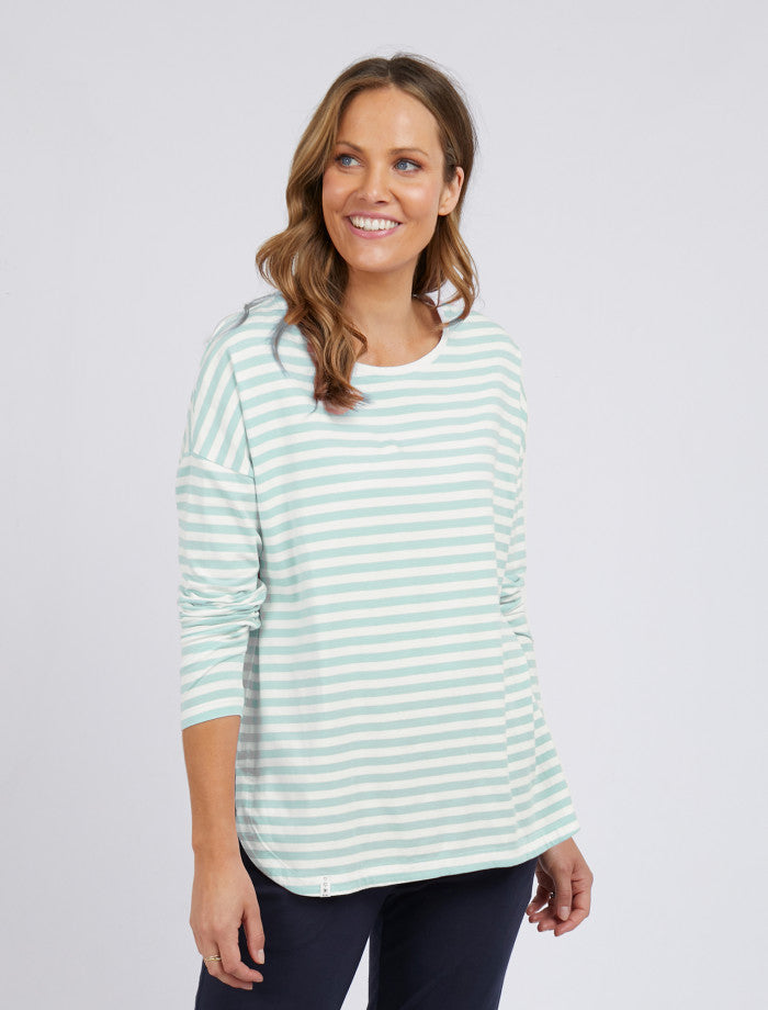 Lauren L/S Tee - White & Opal Blue Stripe - Elm Lifestyle - FUDGE Gifts Home Lifestyle
