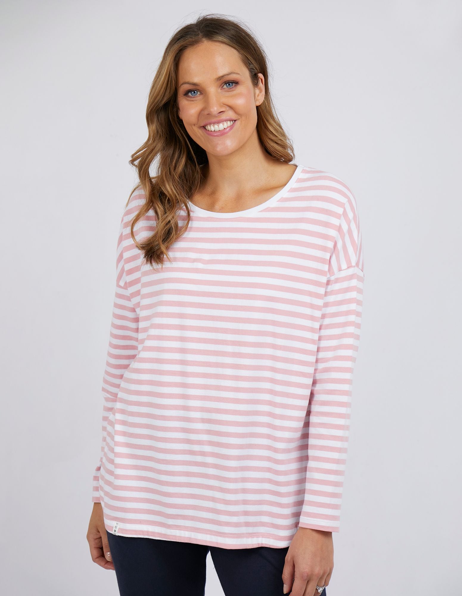 Lauren L/S Tee - White & Coral Blush Stripe - Elm Lifestyle - FUDGE Gifts Home Lifestyle