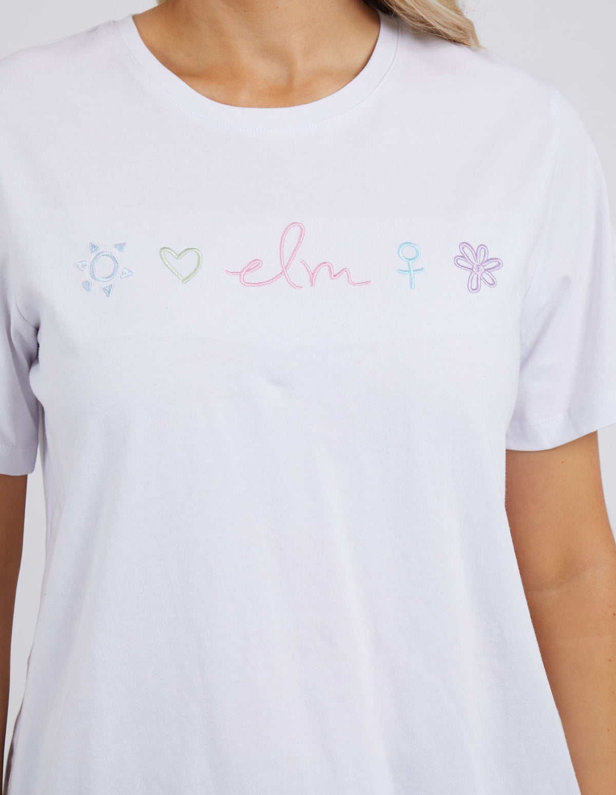 Symbols S/S Tee - White/Multi Embroidery  - Elm Lifestyle