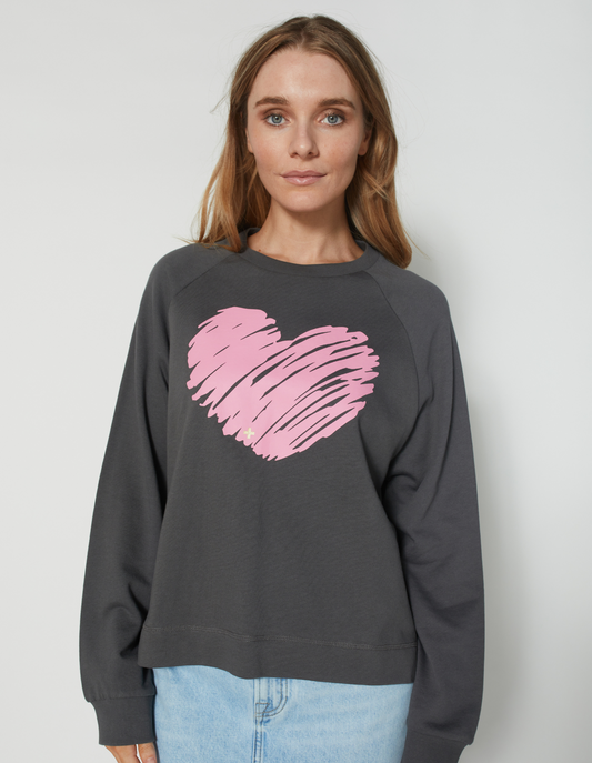 Nico Sweater - Charcoal Brushed Pink Heart - Stella + Gemma 8168